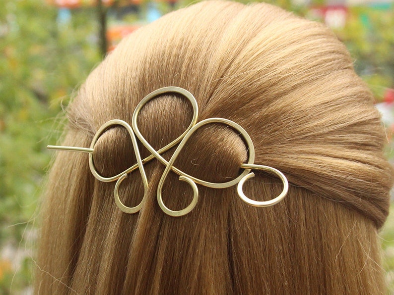 Spiral Hair Pin Hammered Brass Hair Clip with Hair Stick Etsy