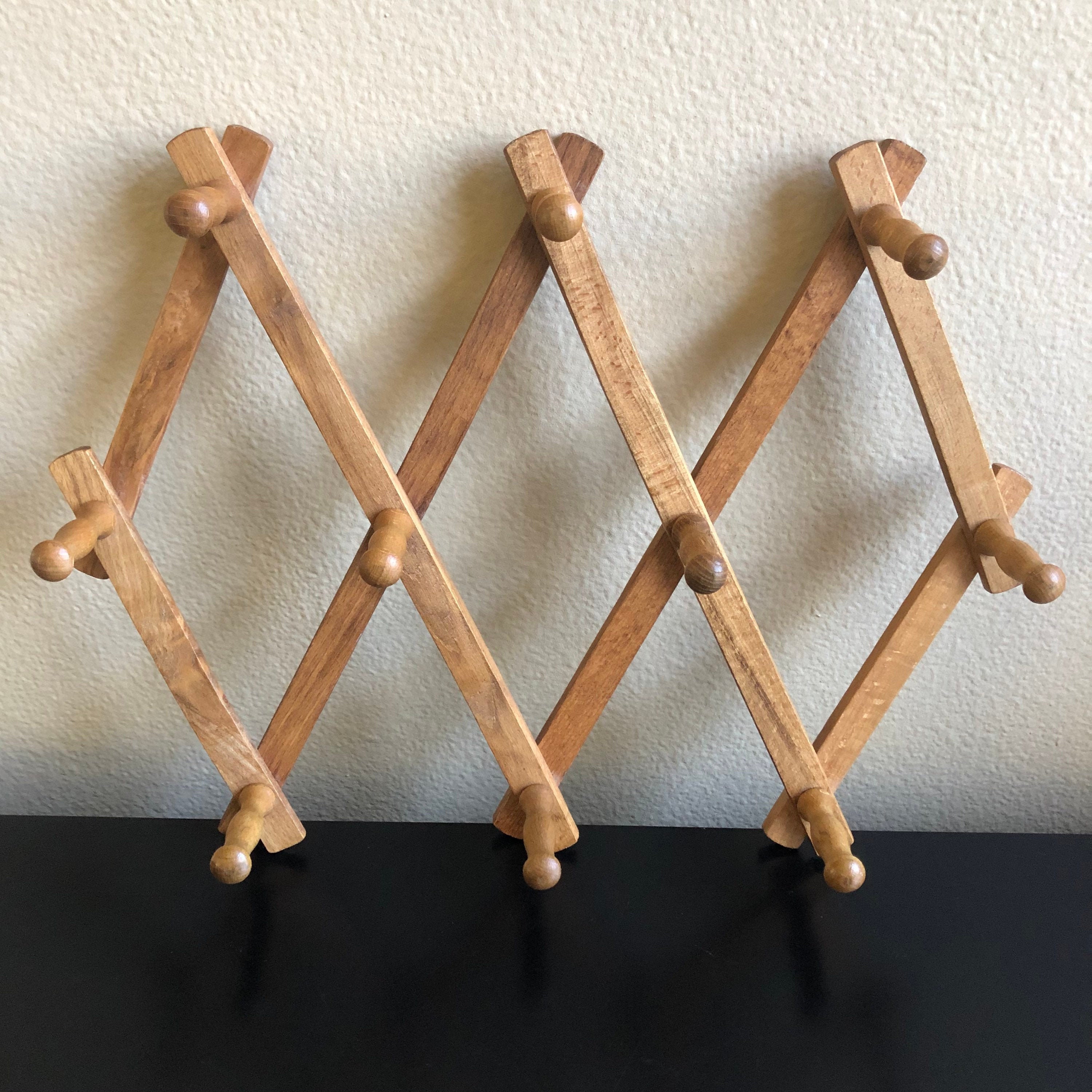 Vintage Wooden 10 Peg Hat Rack Vintage Accordion Wood 10 Peg Etsy