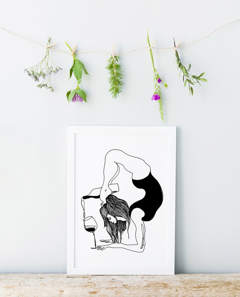 Funny yoga print original yoga art unique yoga gift black | Etsy