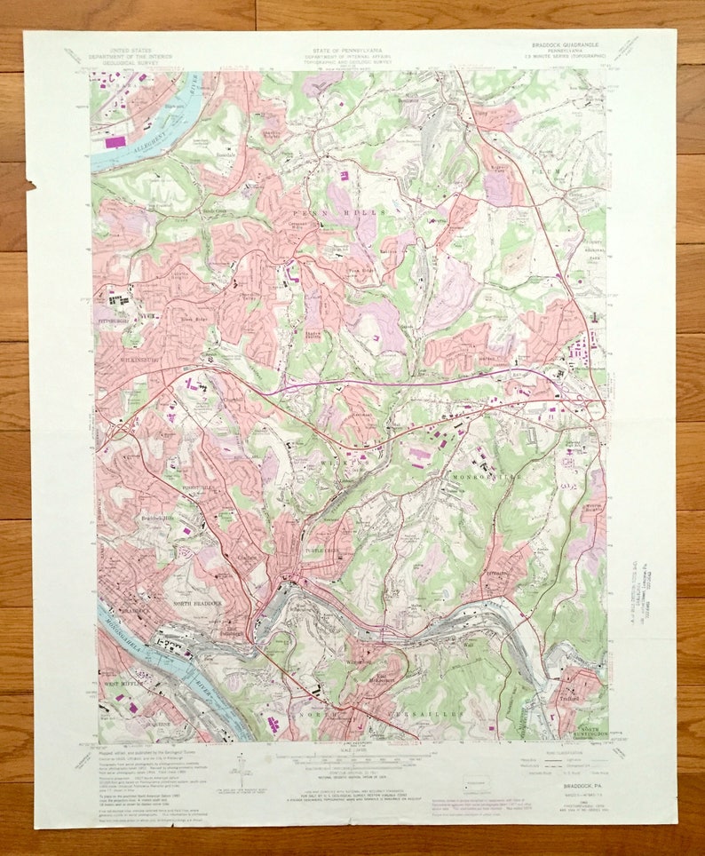 Antique Braddock Pennsylvania 1960 US Geological Survey | Etsy