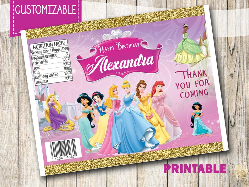Disney Princess Personalized Chip Bags Disney Princess Party Etsy