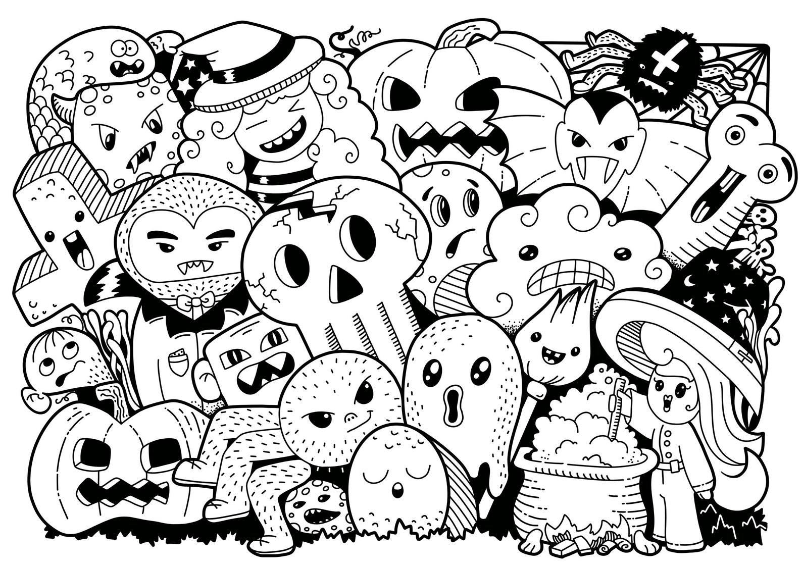 printable cute doodle monster coloring pages