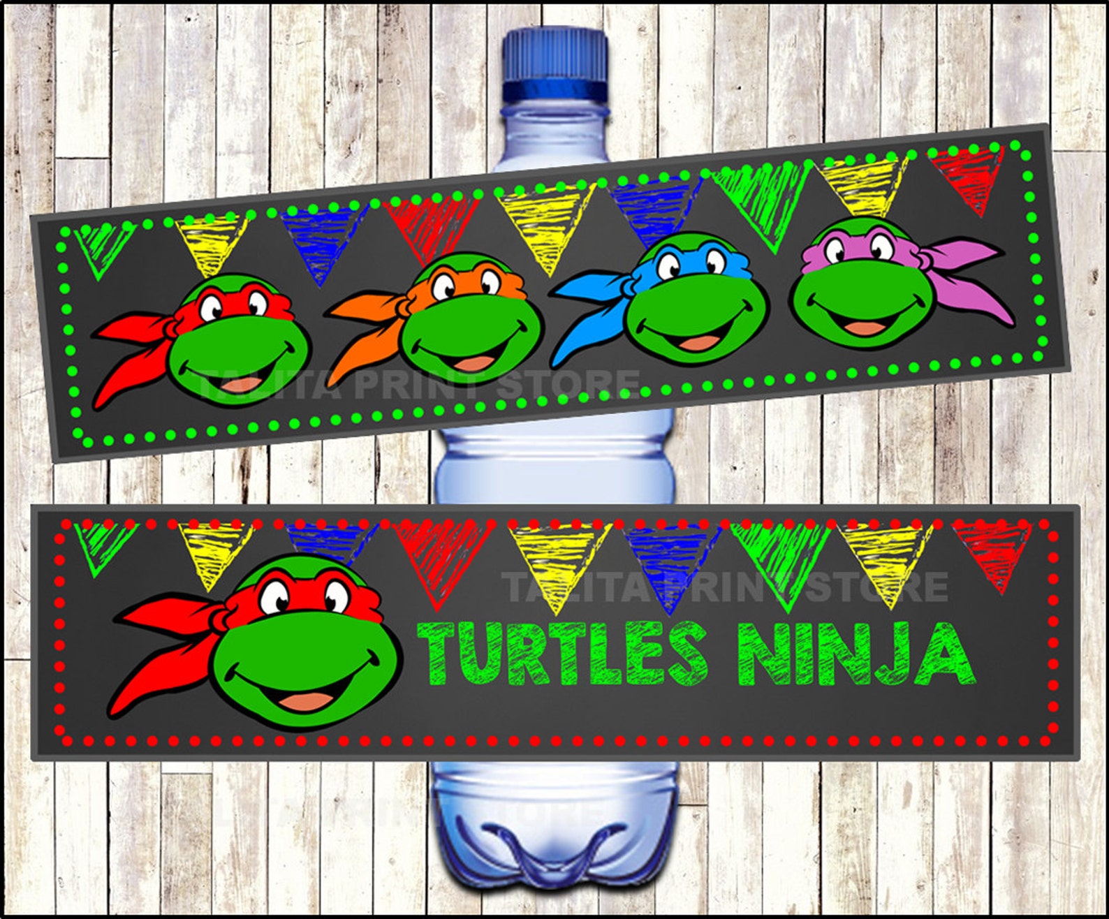 Ninja Turtles Chalkboard Water bottle labels printable Ninja | Etsy