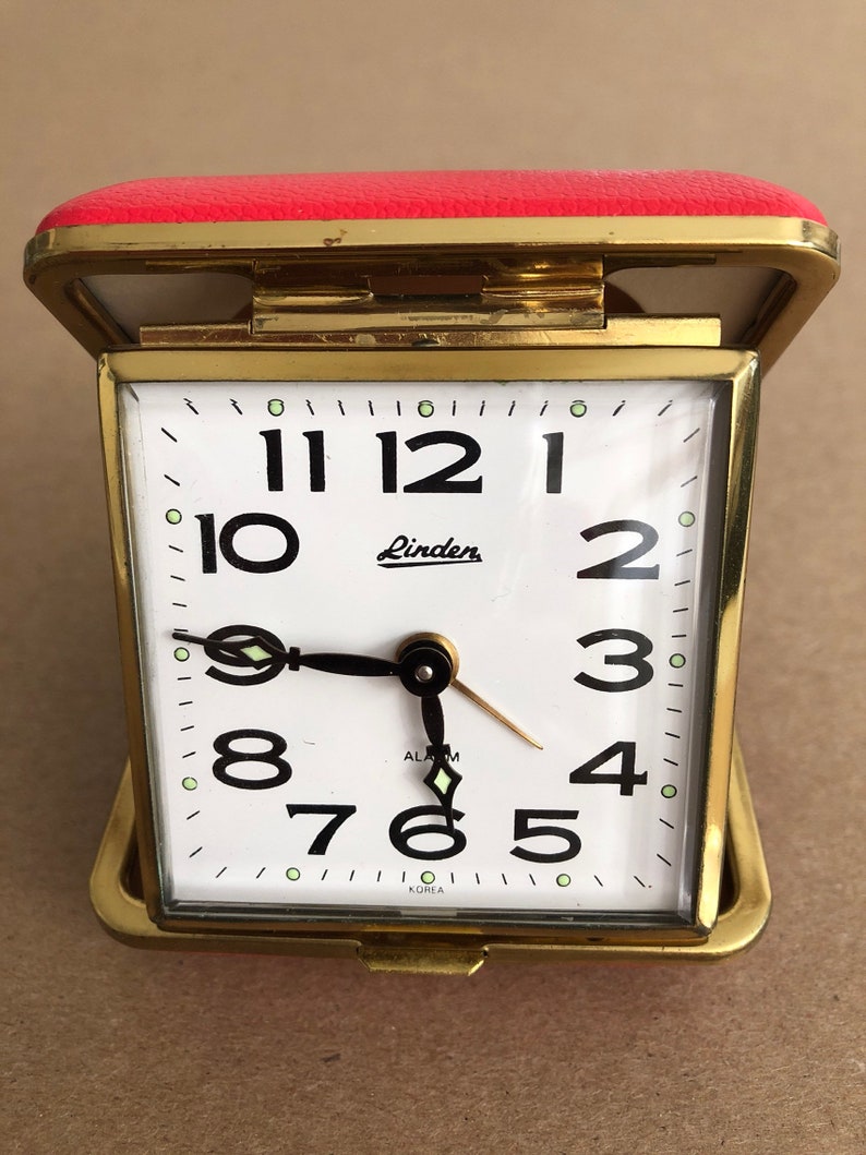 1950s wind up Linden travel alarm clock with red case Etsy