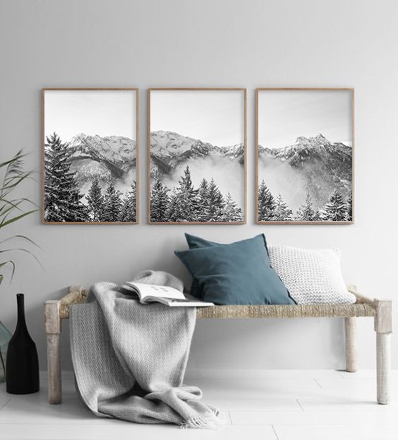 Modern Mountain Art Set Of 3 Prints Mountain Poster Art Black | Etsy