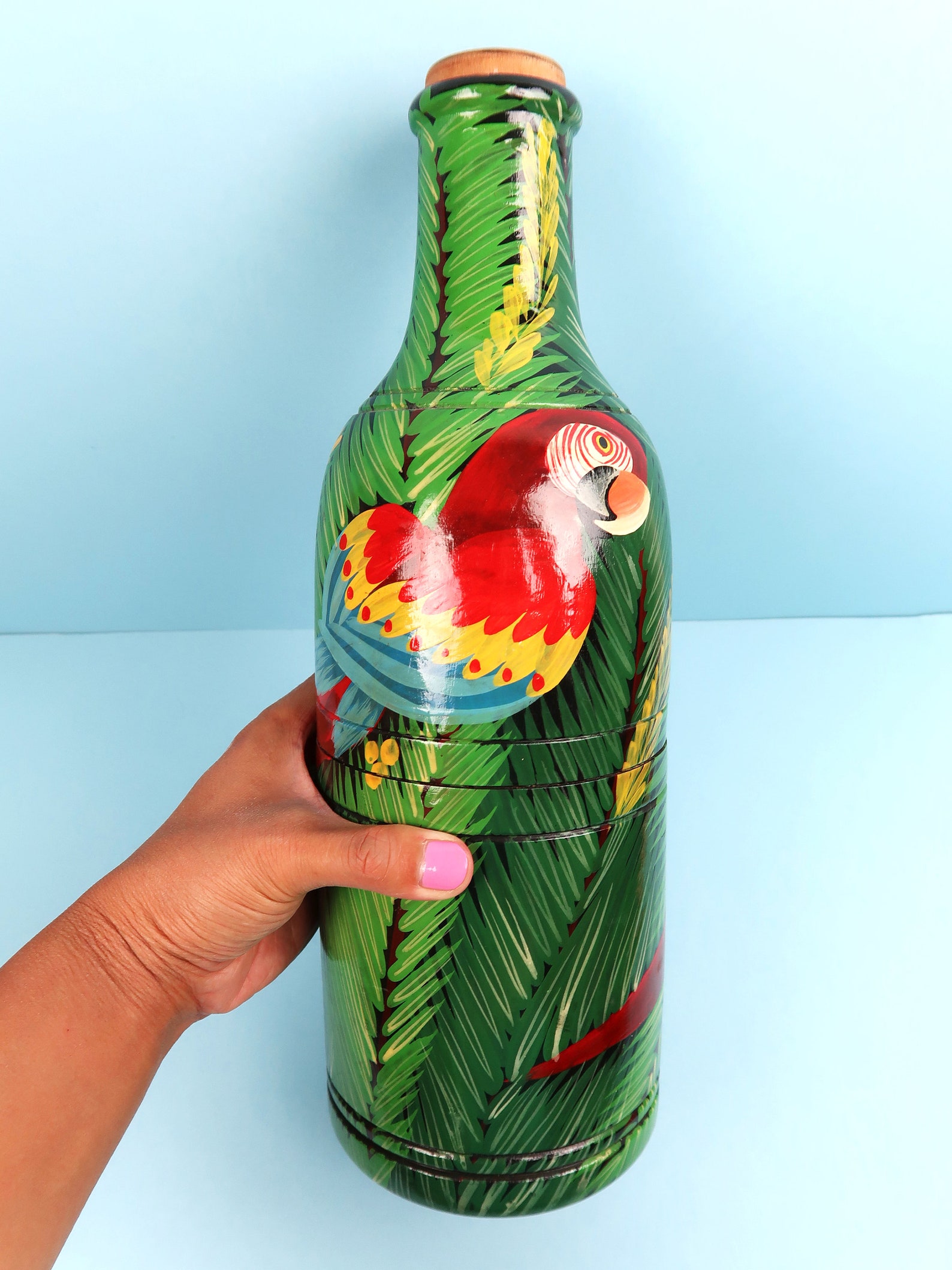 TROPICAL PARROT Bottle Vase Vintage Ceramic Hand Painted Etsy