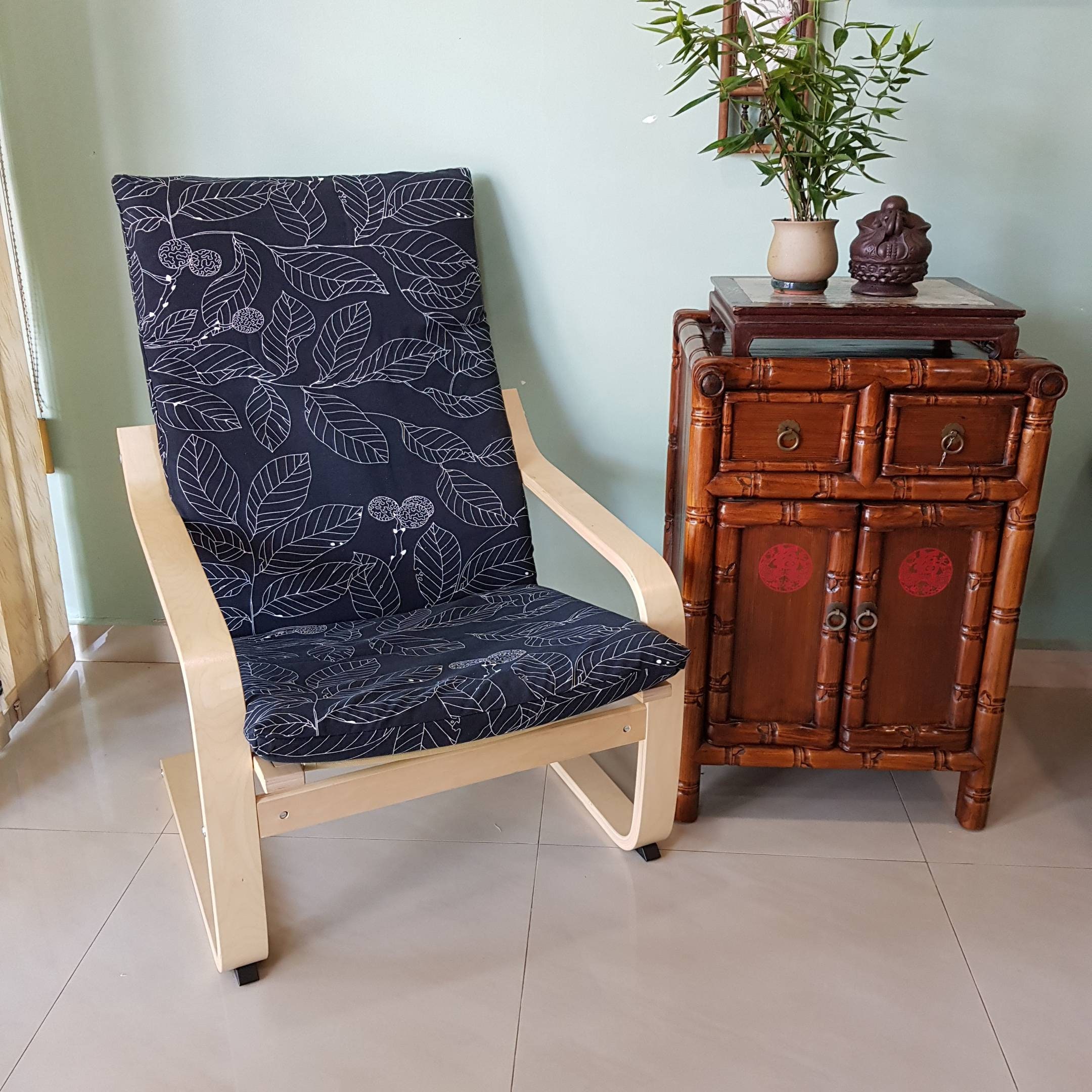 IKEA Poang Chair Cushion Cover Black Leaf Print | Etsy