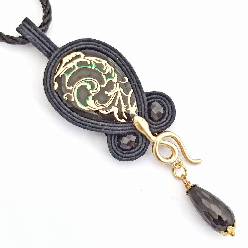 christmas gift for her soutache pendant snake pendant soutache necklace black boho necklace snake necklace christmas necklace