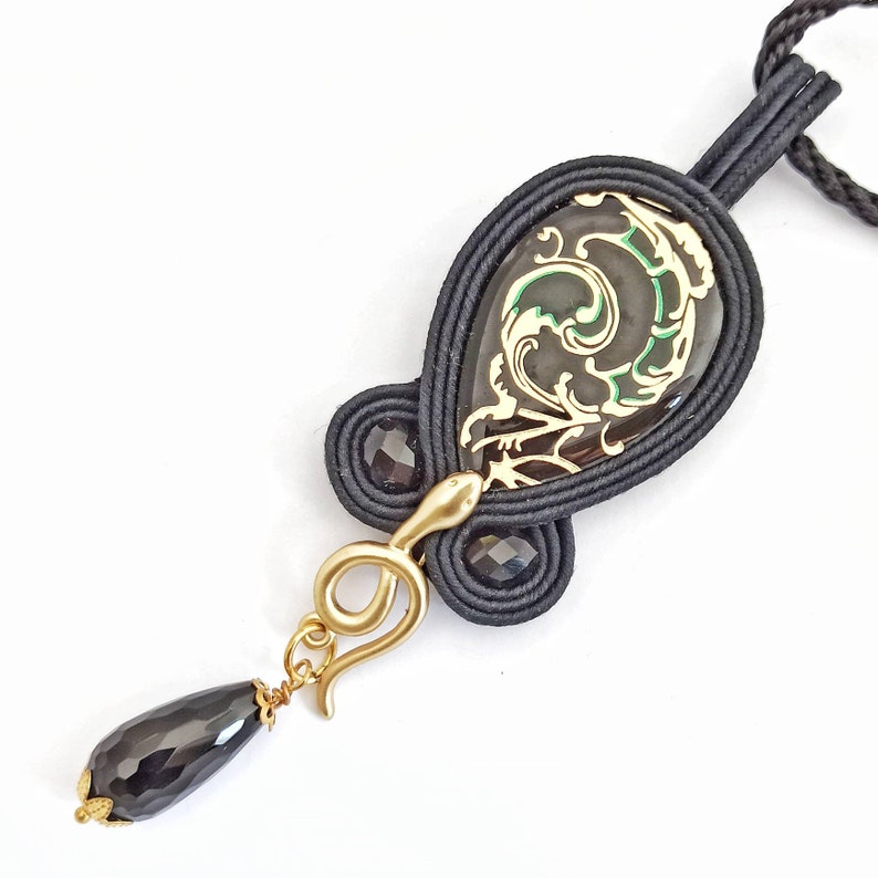 christmas gift for her soutache pendant snake pendant soutache necklace black boho necklace snake necklace christmas necklace
