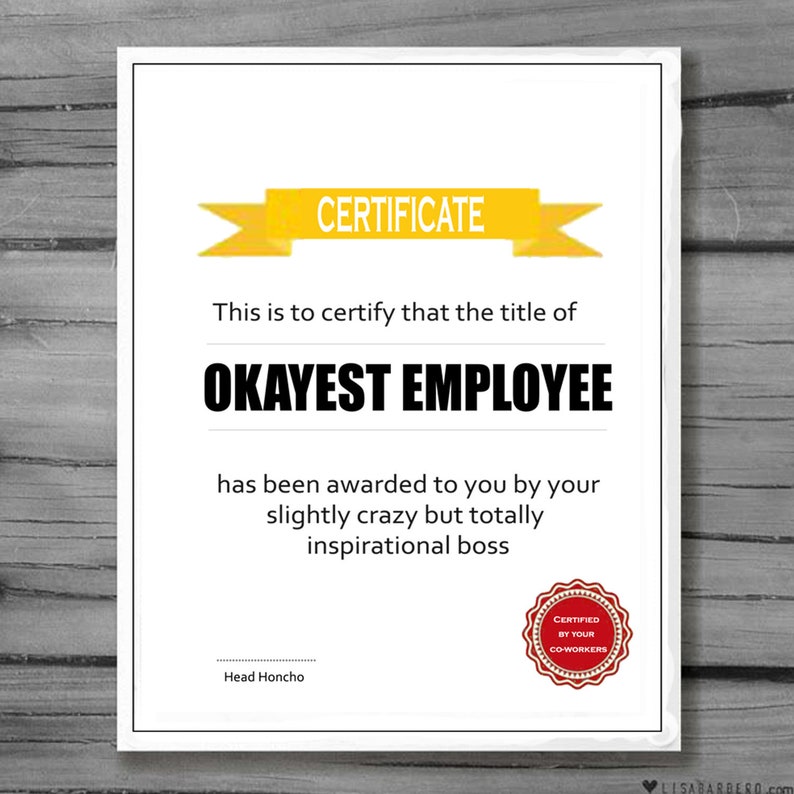 Funny Okayest Employee Gift Appreciation Digital Print Award Etsy