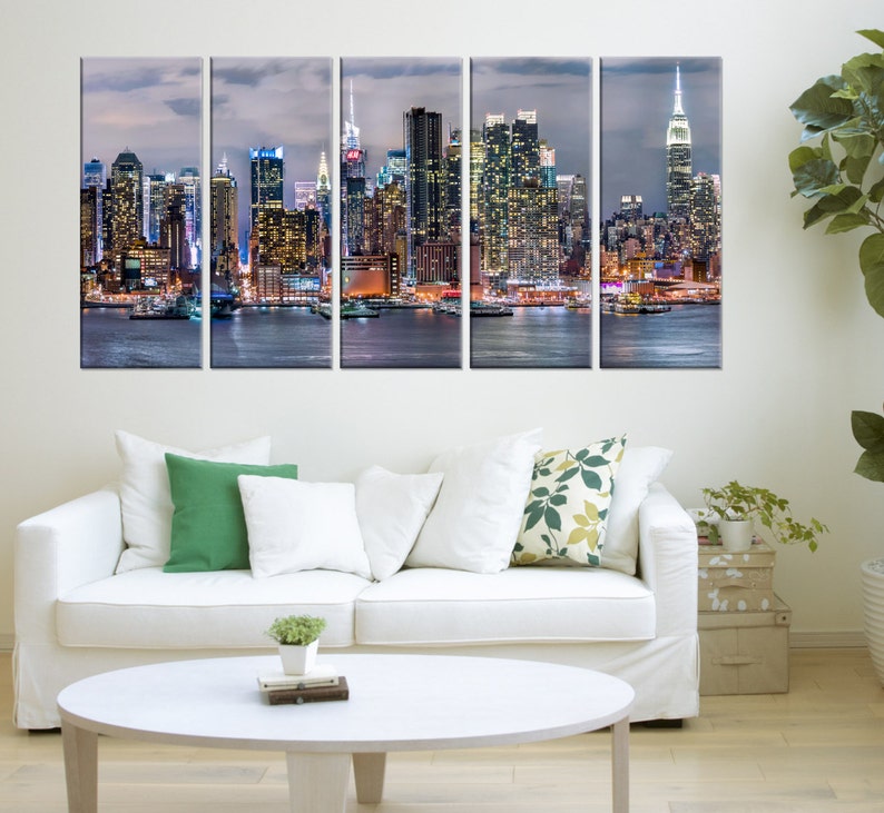 New York skyline wall art canvas prints New York night canvas | Etsy