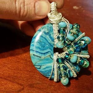 Blue Jasper Stone Wire Wrapped  Pendant Necklace