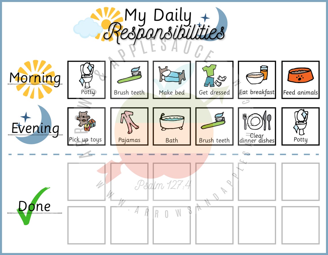 Kids Daily Responsibilities Chart Printable Daily Routine Etsy