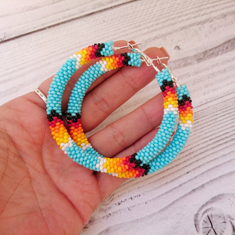 25 Seed Bead Hoop Earrings Native American Style Etsy