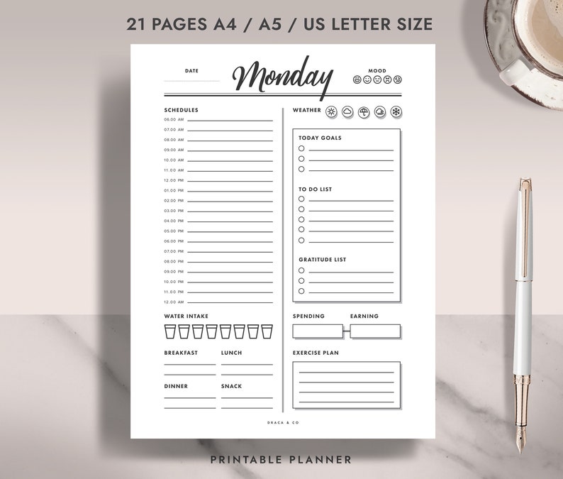 Daily Planner Printable Productivity Tracker Everyday | Etsy