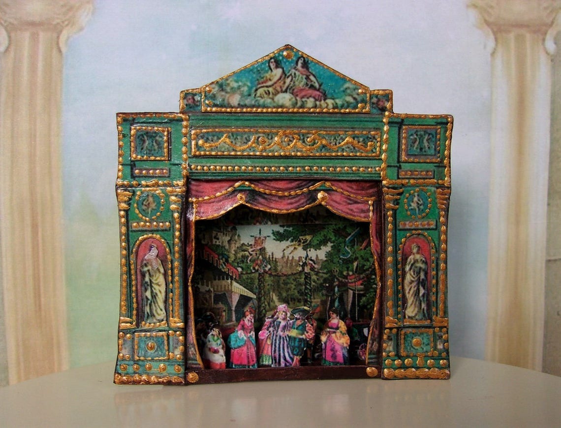 Puppet theater. Dolls house miniature. Handcrafted miniature. Etsy