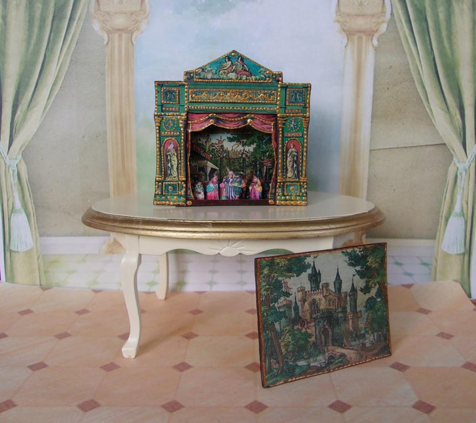 Puppet theater. Dolls house miniature. Handcrafted miniature. Etsy