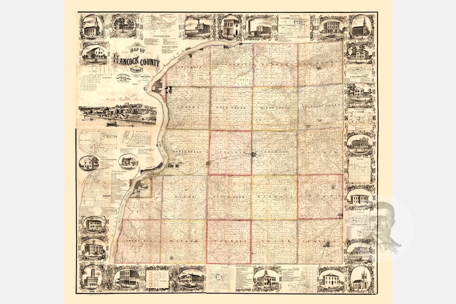 Vintage Hancock County Map 1859 Old Map of Hancock County Etsy