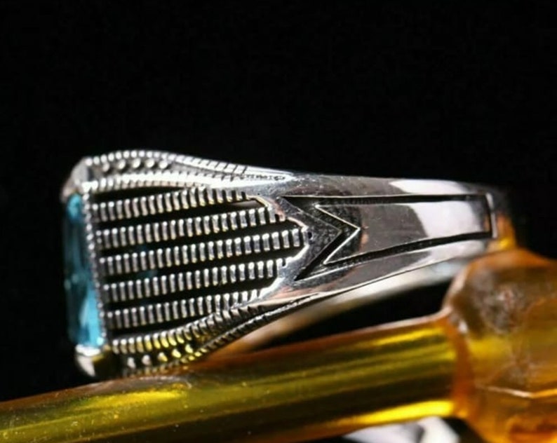 Solitaire Blue Emerald Cut Diamond Ring Wedding Groom/'s Diamond Ring Men/'s Diamond Ring Bezel Set Diamond Ring Men/'s Antique Jewelry