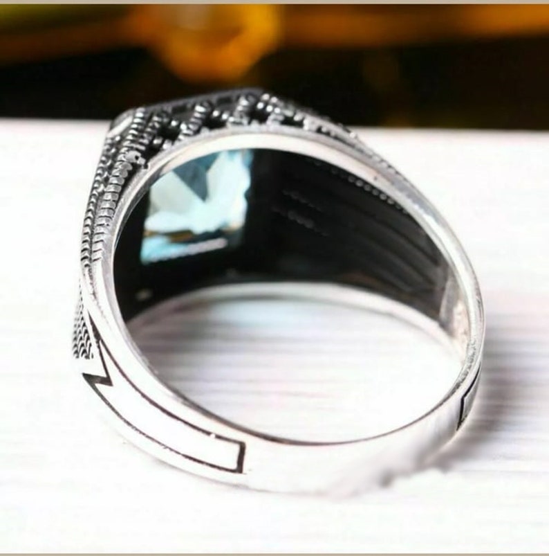 Solitaire Blue Emerald Cut Diamond Ring Wedding Groom/'s Diamond Ring Men/'s Diamond Ring Bezel Set Diamond Ring Men/'s Antique Jewelry