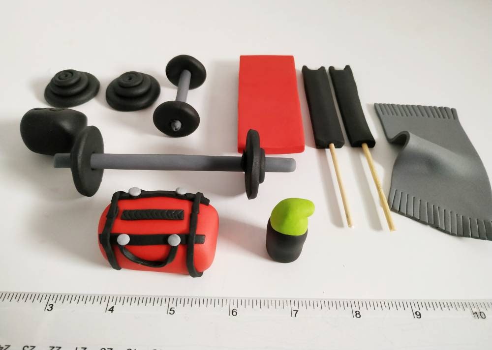 Bodybuilding fondant cake toppers. Gym cake toppers kit. Etsy
