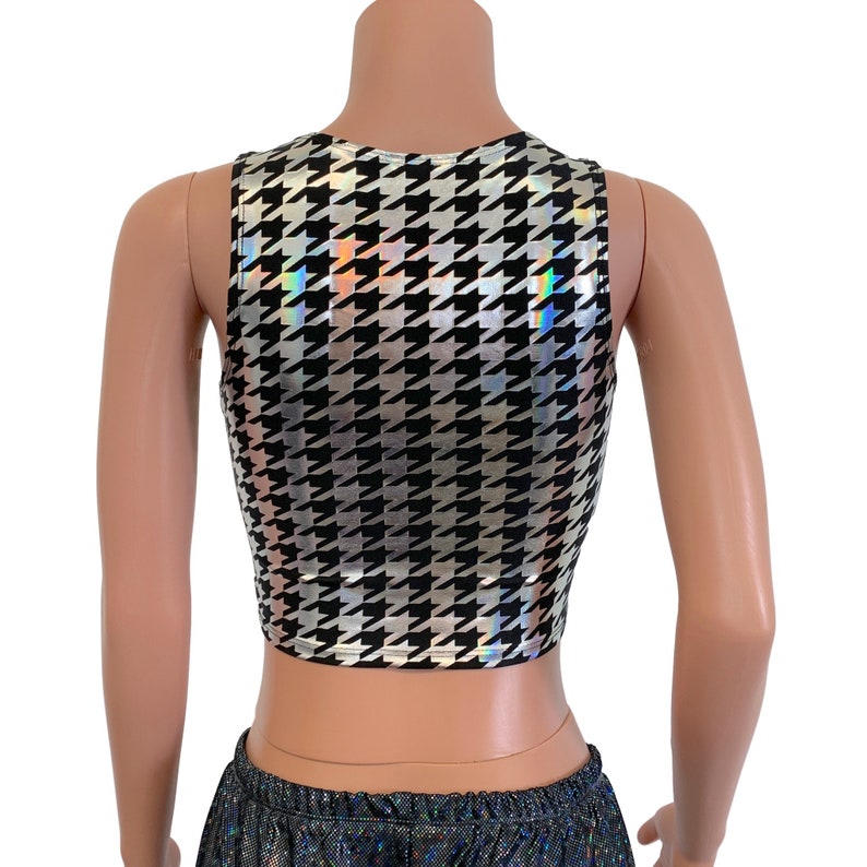 Lace-Up Crop Top *Houndstooth Holo /& Neon* Corset Top Festival Outfit Rave Crop Top