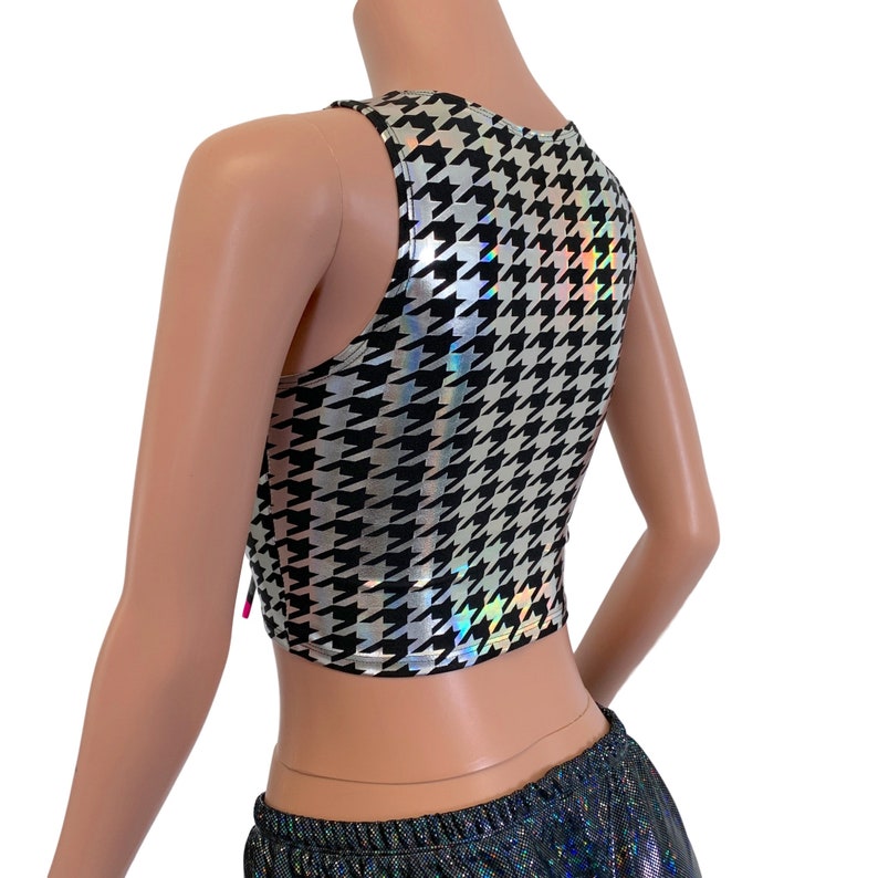 Lace-Up Crop Top *Houndstooth Holo /& Neon* Corset Top Festival Outfit Rave Crop Top