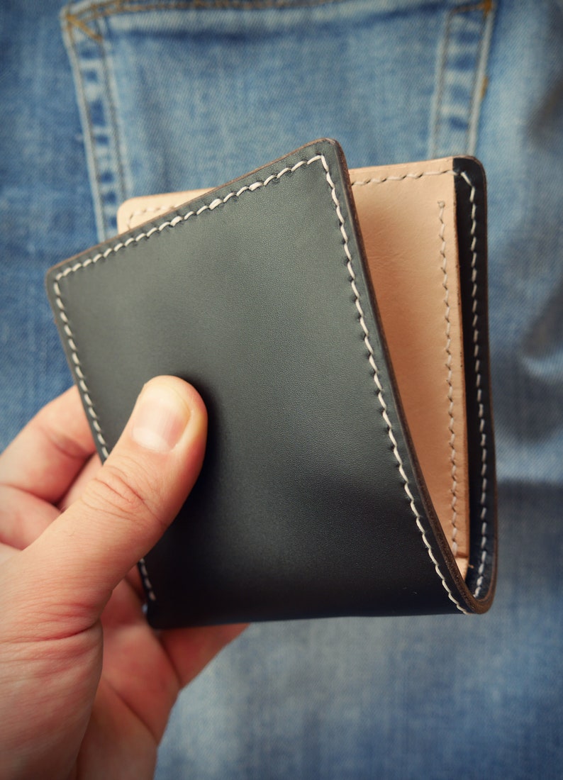 Personalized vegetable tanned leather men Bi-fold Wallet with | Etsy