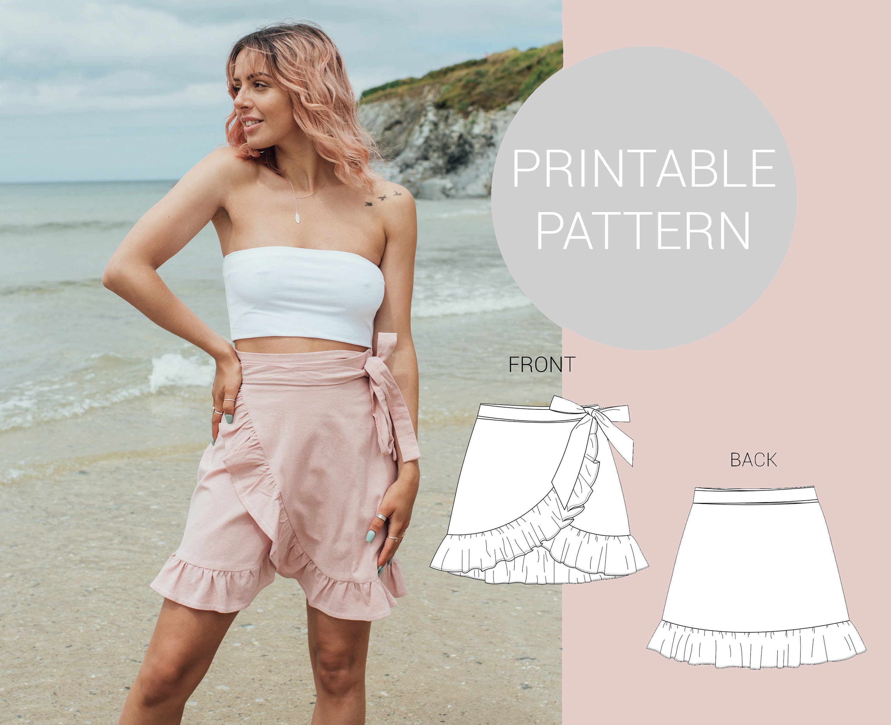 Women's wrap skirt with ruffle hem PDF sewing pattern | Etsy
