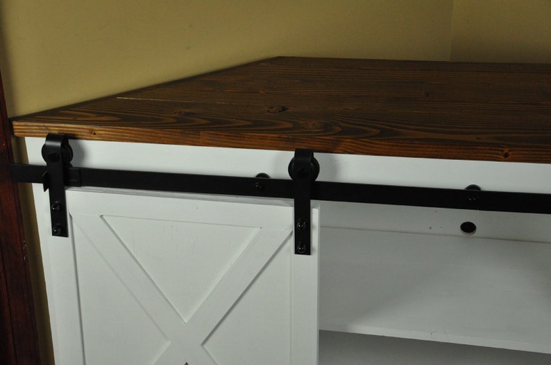 Sliding Barn Door Corner Tv Stand Farmhouse Entertainment Etsy