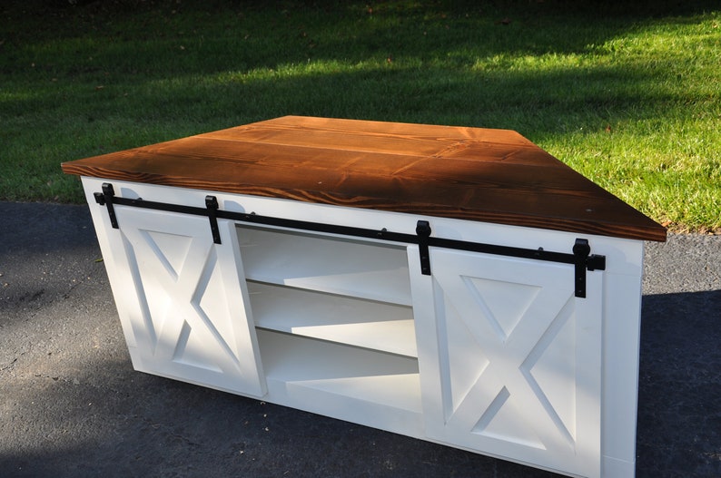 Sliding Barn Door Corner Tv Stand Farmhouse Entertainment Etsy