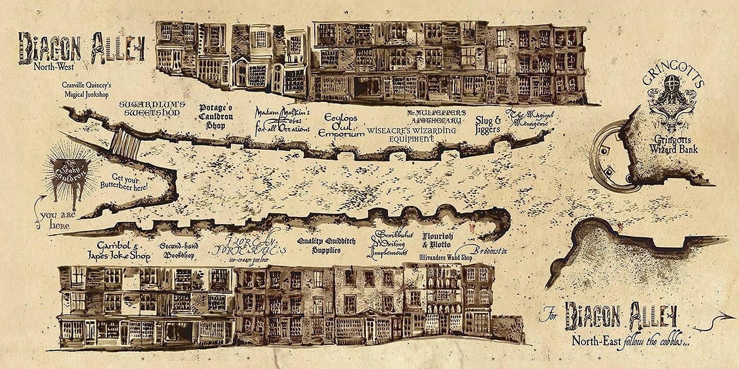 Diagon Alley map Harry Potter Harry Potter Map Hufflepuff | Etsy