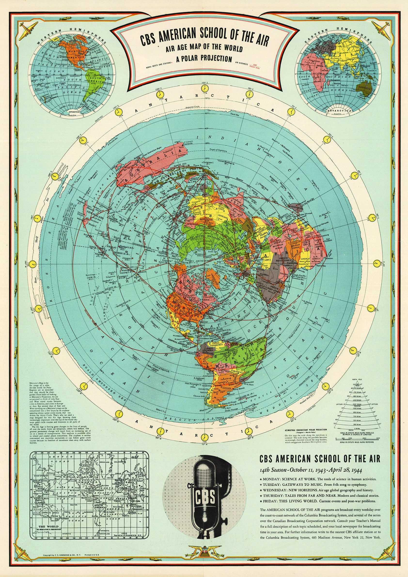 Flache Erde Karte Cbs American School of the Air Hammond | Etsy
