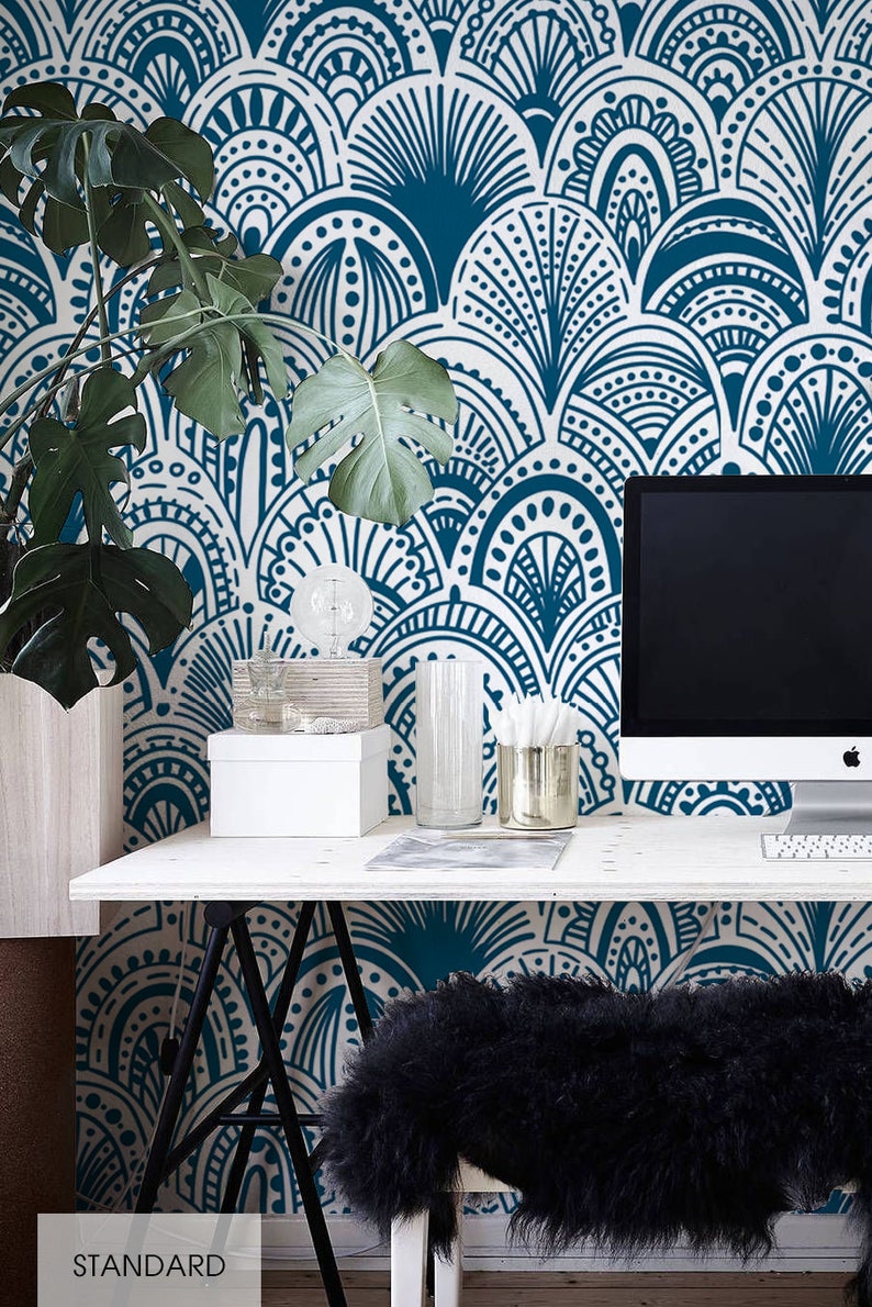 Blue Bohemian Removable Wallpaper Wall covering Wall Decal Etsy