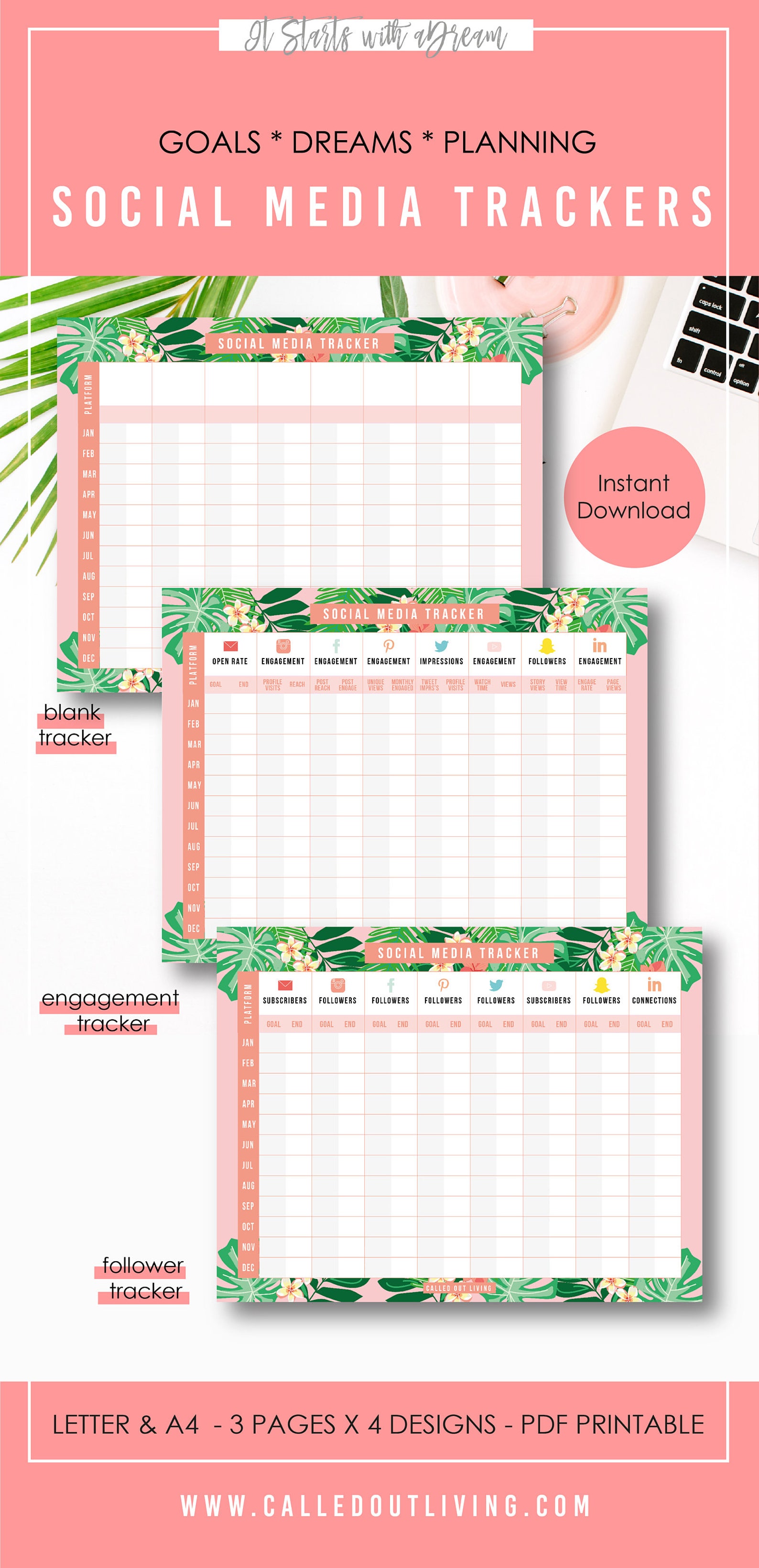 Social media Trackers printable planner track social media | Etsy