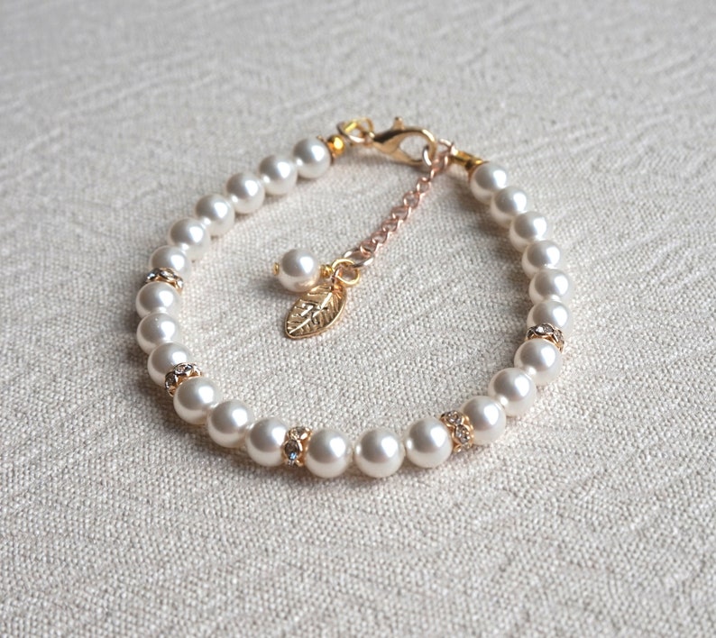L Gold Bridesmaid Jewelry Set Pearl Necklace Earrings Bracelet Initial Leaf Personalized Gift Gold Wedding Light Rose KC Gold Jewelry
