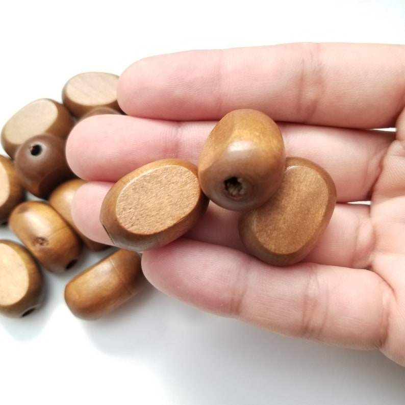 Flat oval wood beads Dark Brown hand cut 25x20mm hand cut wood flat oval beads 25x20mm