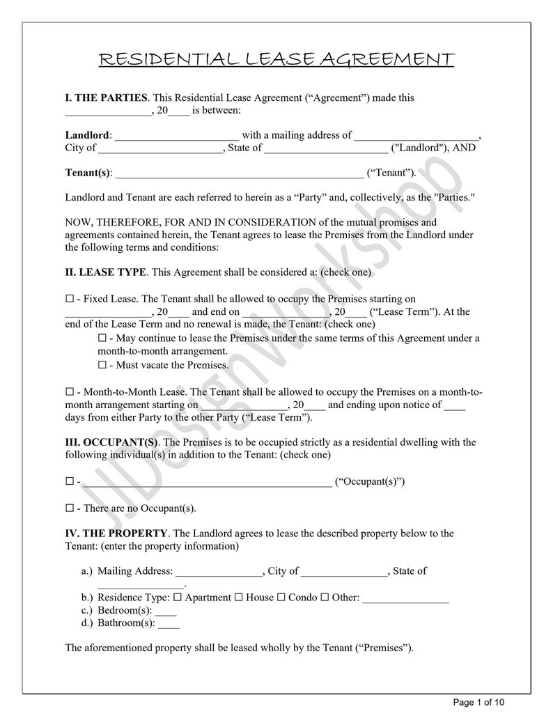 Residential Lease Agreement Editable Rental Agreement | Etsy