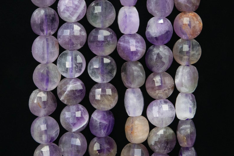 111649 70 35 Pcs 5-6MM Amethyst Beads Grade A Genuine Natural Faceted Flat Round Button Gemstone Loose Beads