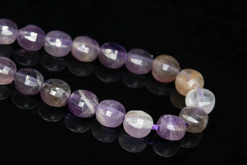 111649 70 35 Pcs 5-6MM Amethyst Beads Grade A Genuine Natural Faceted Flat Round Button Gemstone Loose Beads