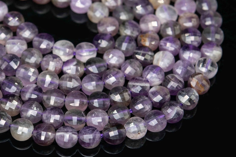111649 70 35 Pcs 5-6MM Amethyst Beads Grade A Genuine Natural Faceted Flat Round Button Gemstone Loose Beads