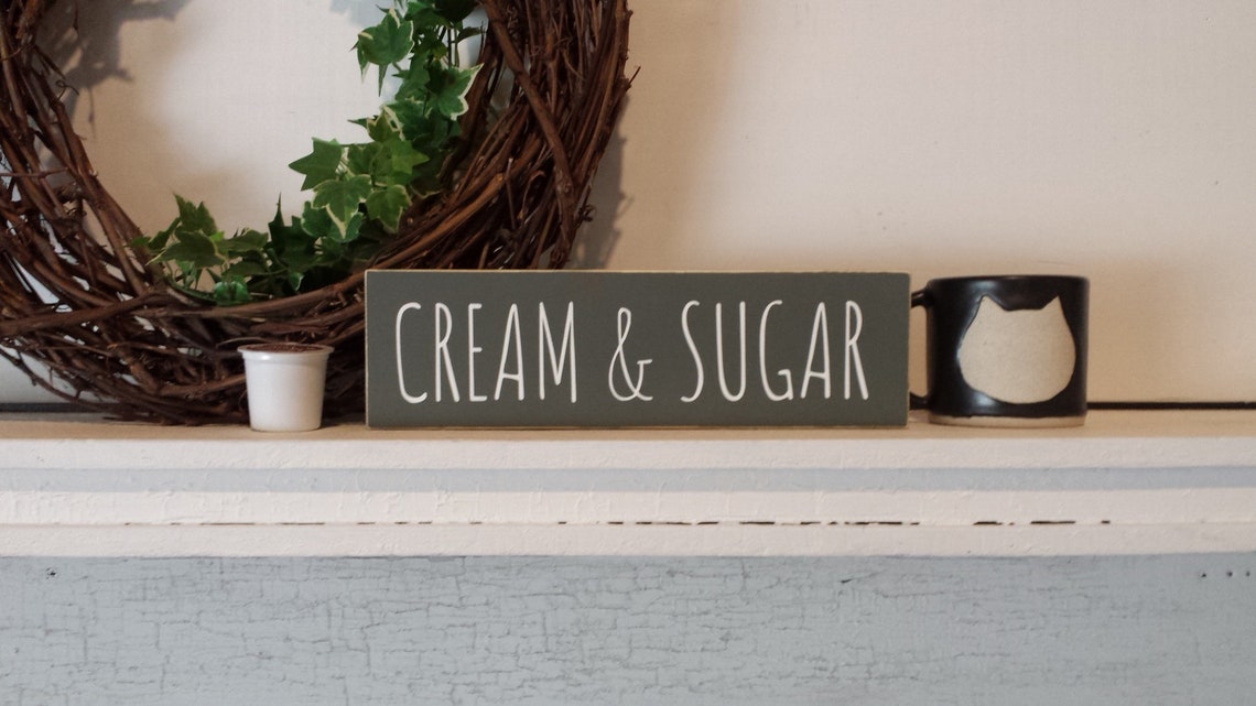 Cream and Sugar Sign Coffee bar sign wood kitchen farmhouse Etsy