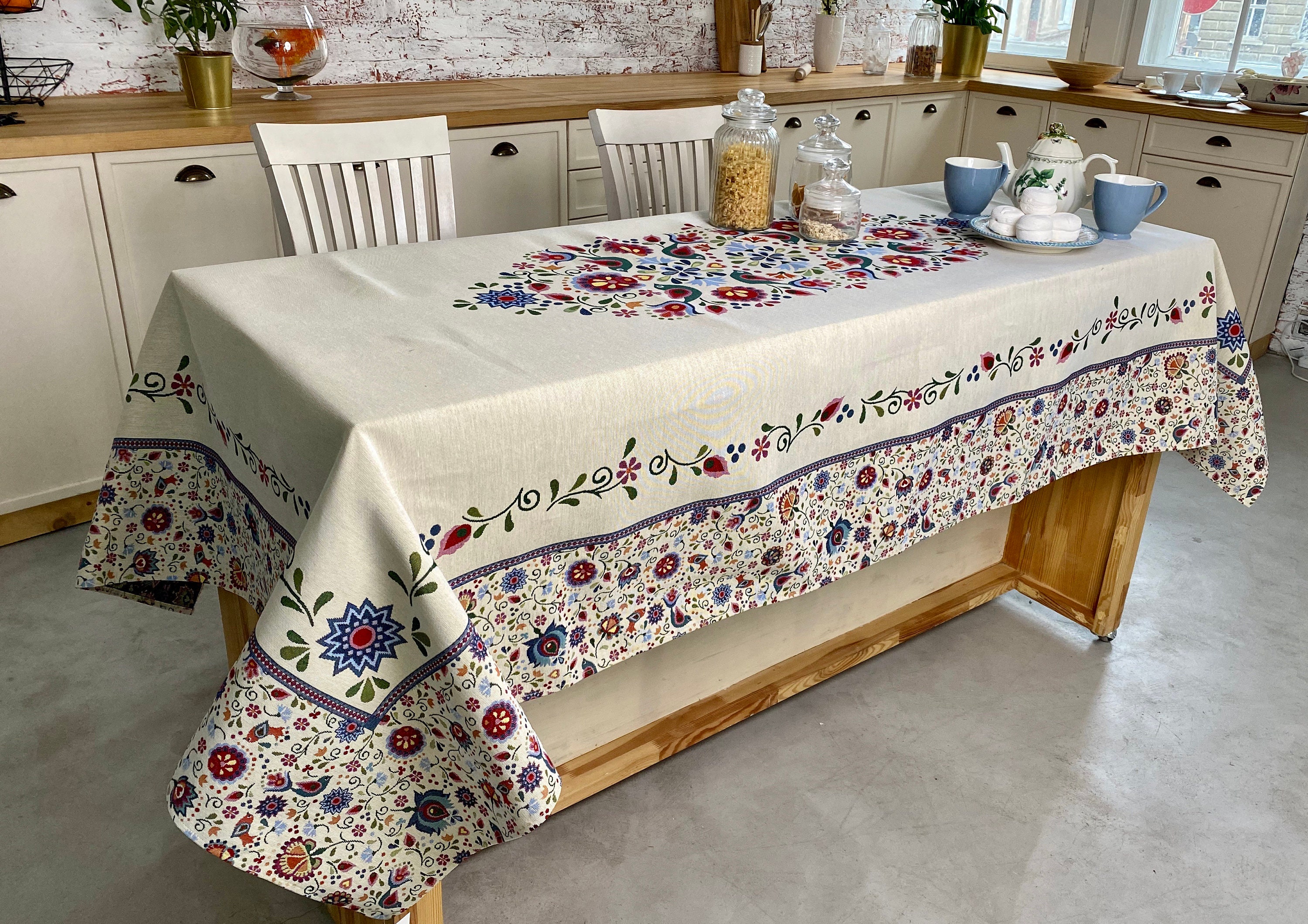 Tablecloth Ethnic Style Flowers Birds Tablecloths for Etsy