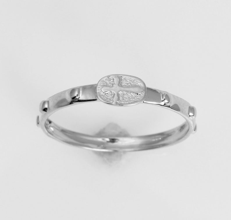 14K Real White Gold Cross Catholic Finger Rosary Ring Anillo Etsy