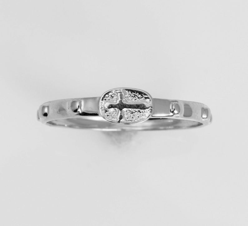 14K Real White Gold Cross Catholic Finger Rosary Ring Anillo Etsy