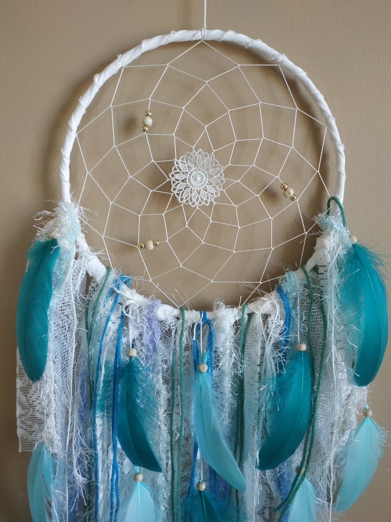 Blue Teal Dream Catcher Wall Hanging Boho Large Dreamcatcher Etsy