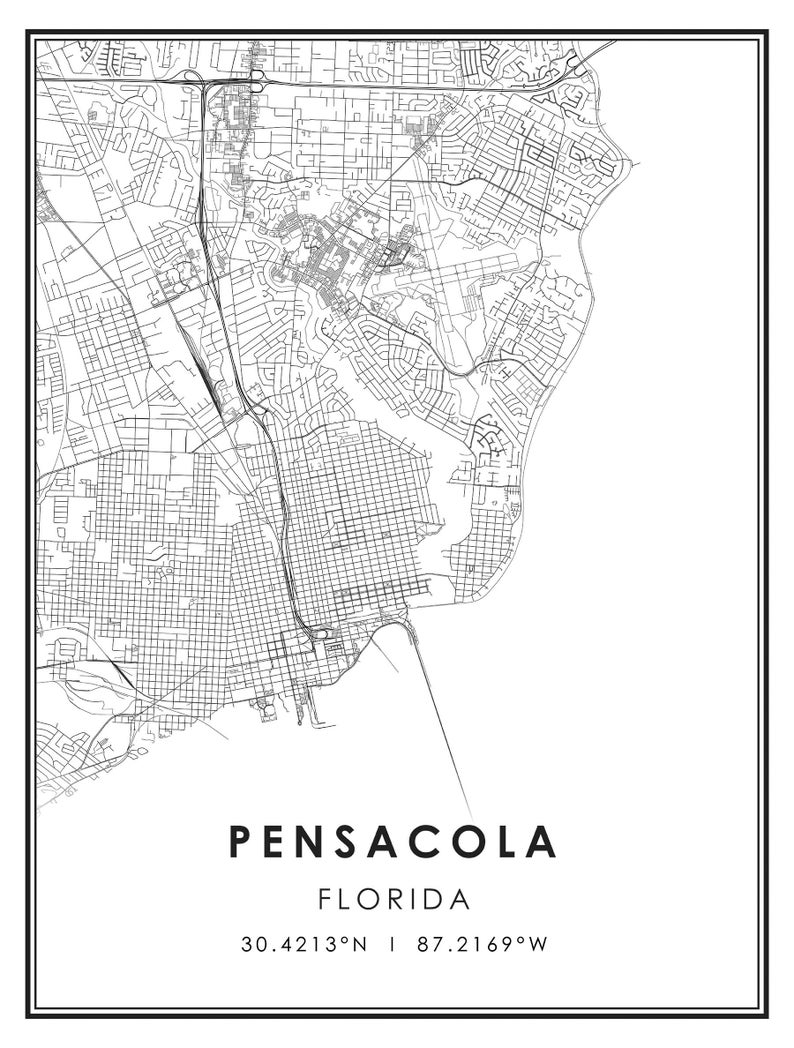 Pensacola map print poster canvas Pensacola Florida city map | Etsy