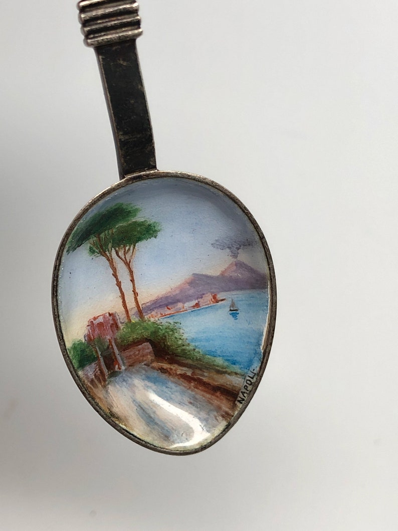 Handpainted Enamel Napoli Spoon Cherub Riding a Bird ...