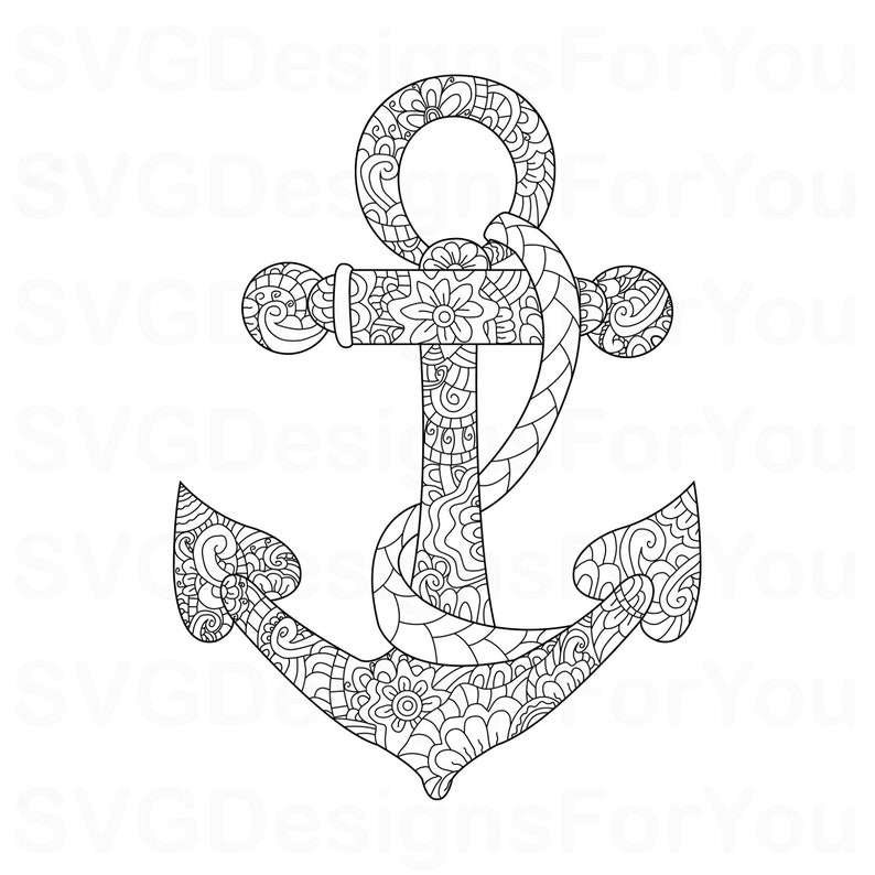 Download Sale ZENTANGLE Anchor SVG Design Mandala Nautical Anchor ...