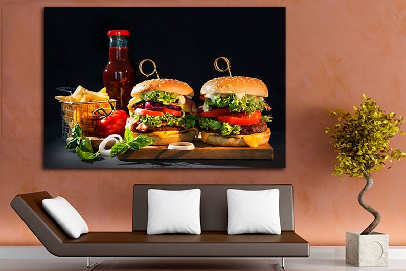 Sandwich wall decor 4 panel canvas Hamburger poster Sandwich | Etsy